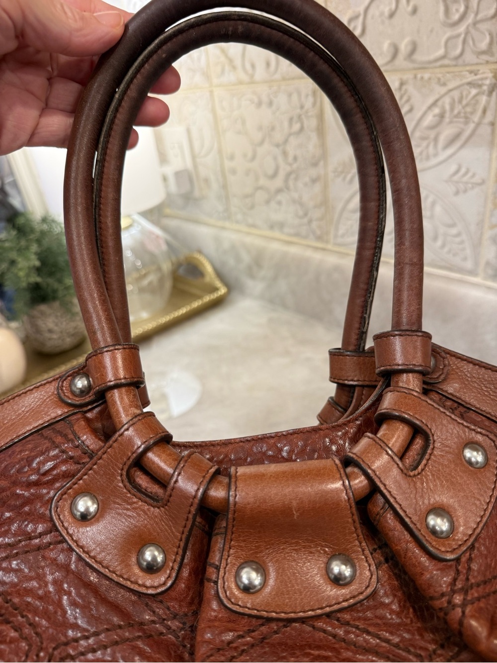 Pre-Loved Salvatore Ferragamo Stitched Celtico Calfskin Pebble Leather Satchel - Picture 4 of 11